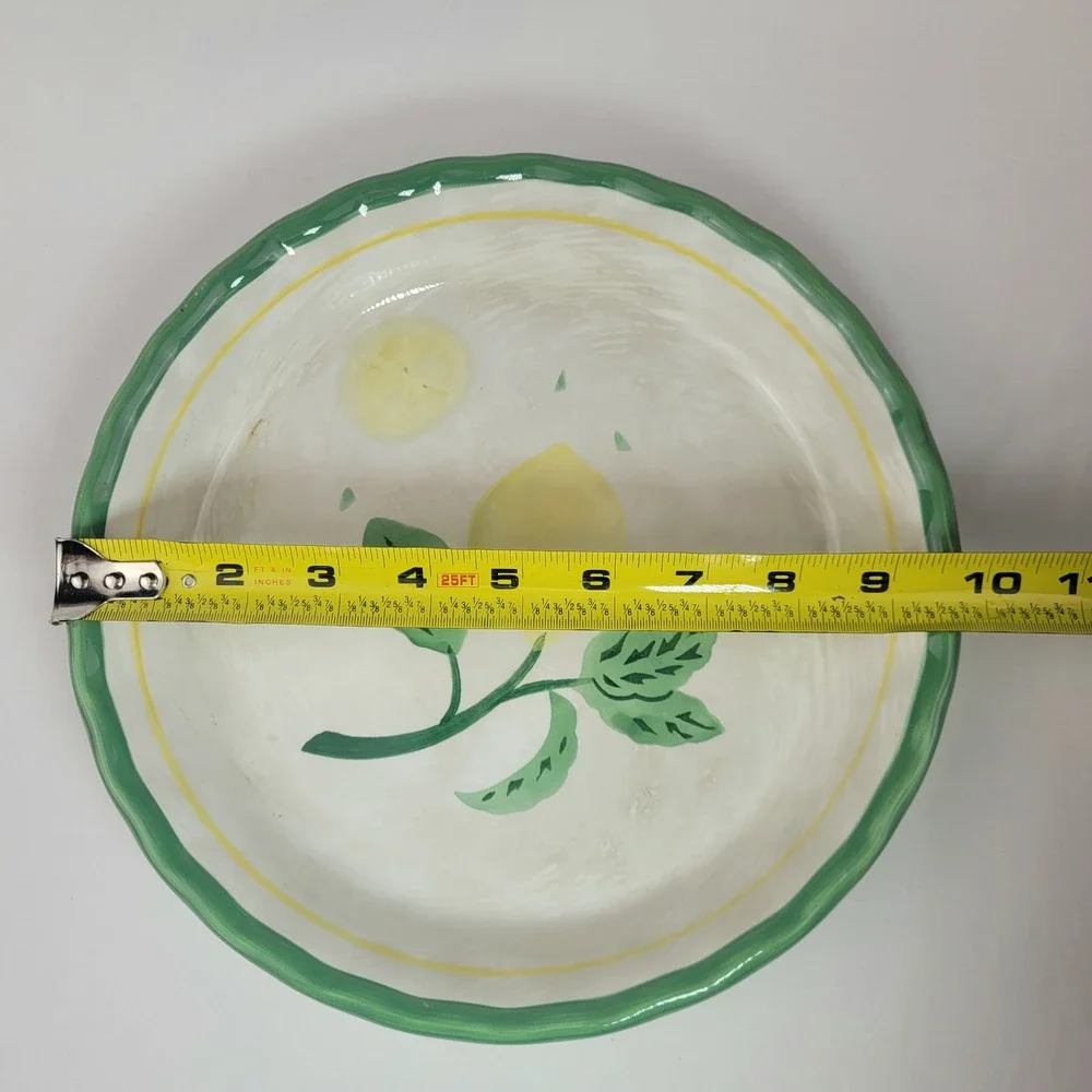 Williams-Sonoma Lemon Ceramic Pie Plate Green Rim 10 inch